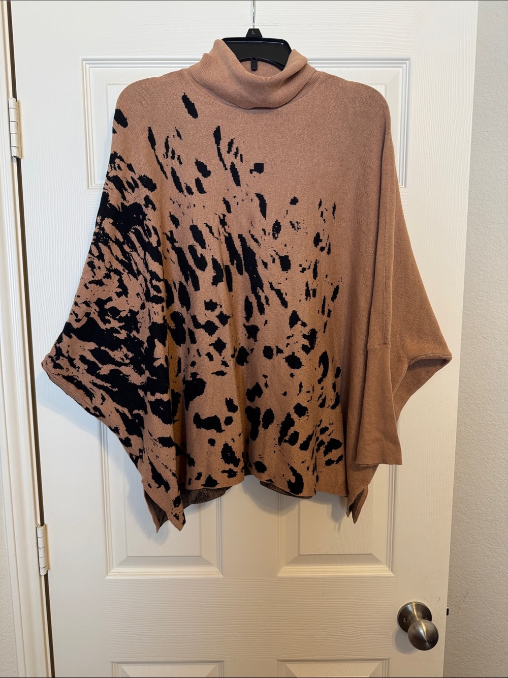 Alfani Camel and Black Cowl Poncho Sweater